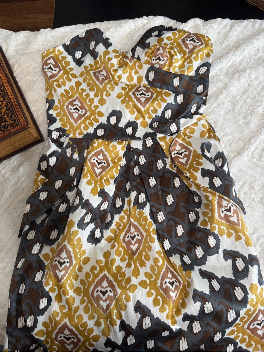 Snap Mustard and Black Printed Spaghetti-Strap Mini Dress